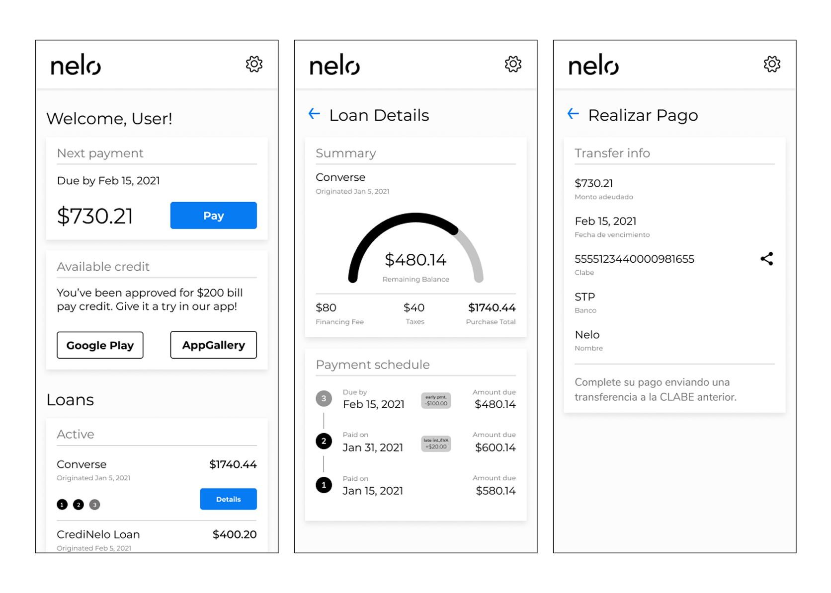 Final Nelo BNPL dashboard screens